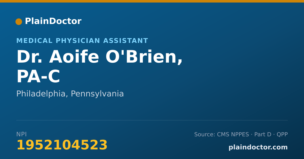 Shareable card for Aoife O'Brien, PA-C - Medical Physician Assistant, Philadelphia, PA