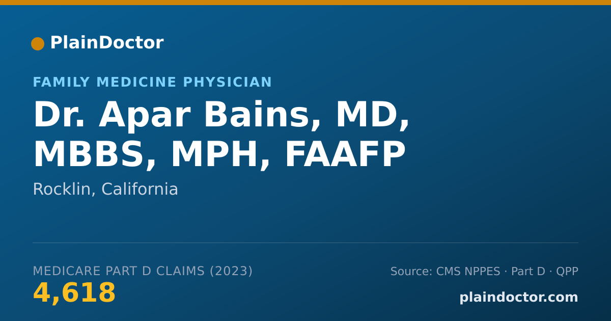 Shareable card for Apar Bains, MD, MBBS, MPH, FAAFP - Family Medicine Physician, Rocklin, CA