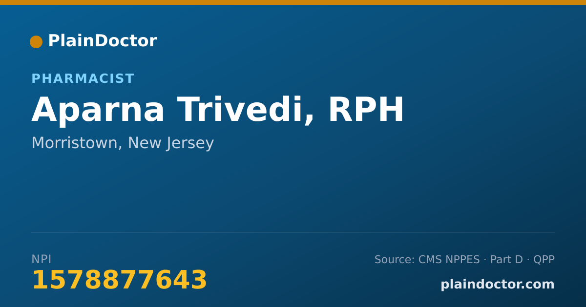 Shareable card for Aparna Trivedi, RPH - Pharmacist, Morristown, NJ