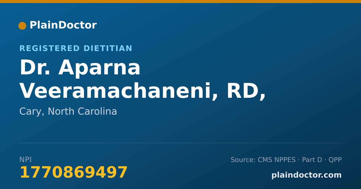 Shareable card for Aparna Veeramachaneni, RD, LDN, CSR - Registered Dietitian, Cary, NC