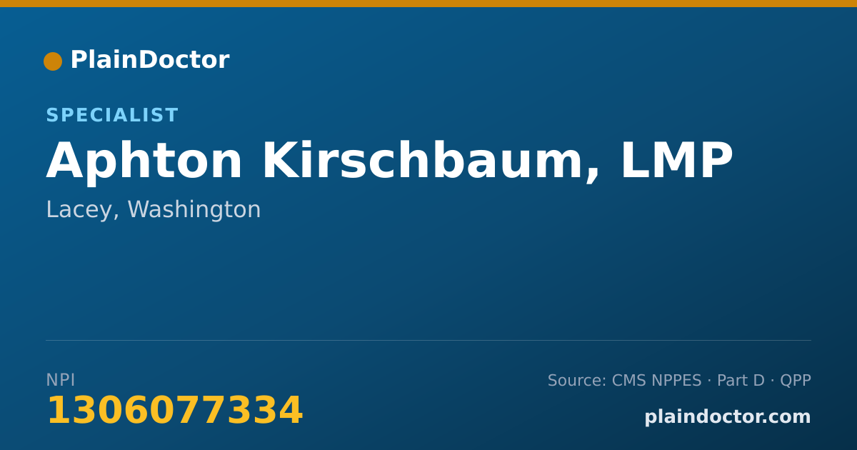 Shareable card for Aphton Kirschbaum, LMP - Specialist, Lacey, WA