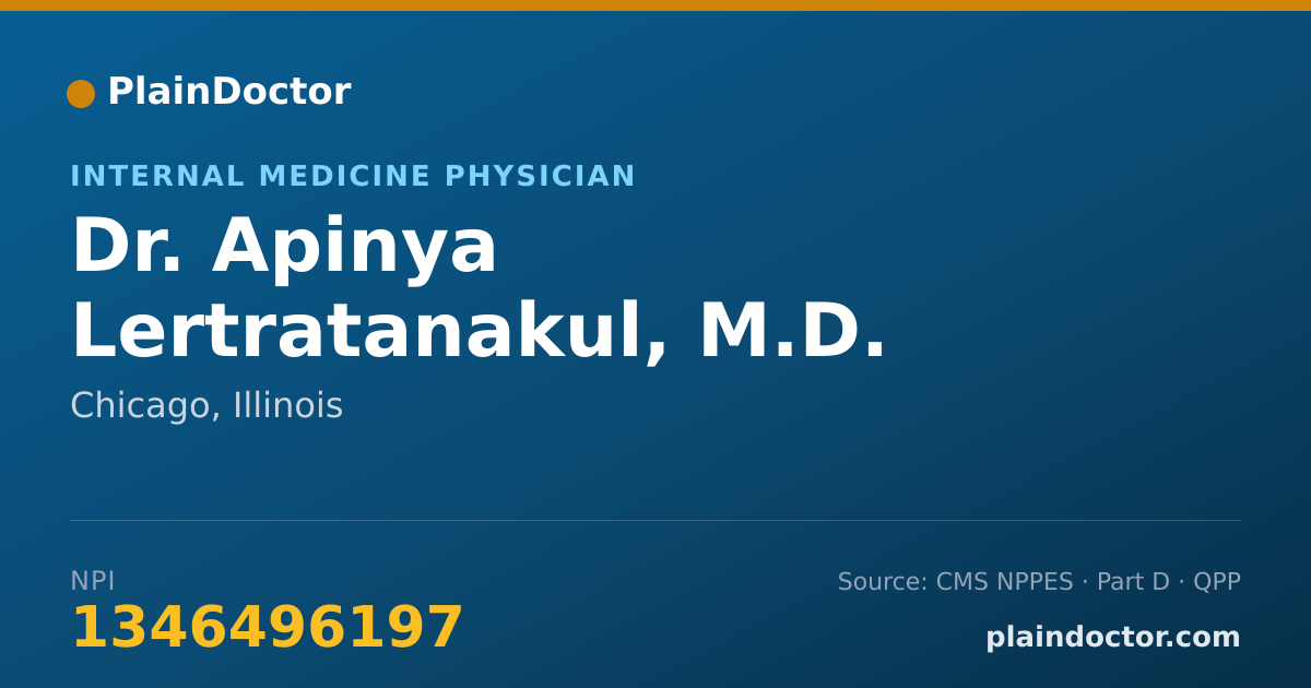 Shareable card for Apinya Lertratanakul, M.D. - Internal Medicine Physician, Chicago, IL