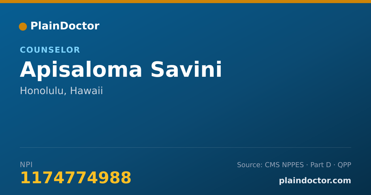 Shareable card for Apisaloma Savini - Counselor, Honolulu, HI