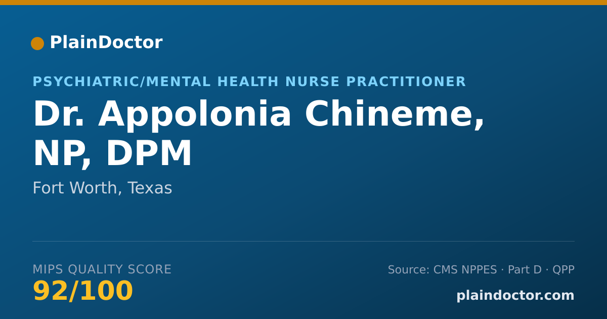Shareable card for Appolonia Chineme, NP, DPM - Foot & Ankle Surgery Podiatrist, Fort Worth, TX