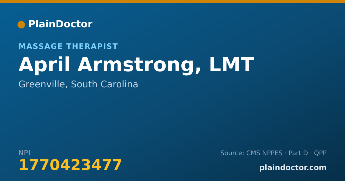 Shareable card for April Armstrong, LMT - Massage Therapist, Greenville, SC