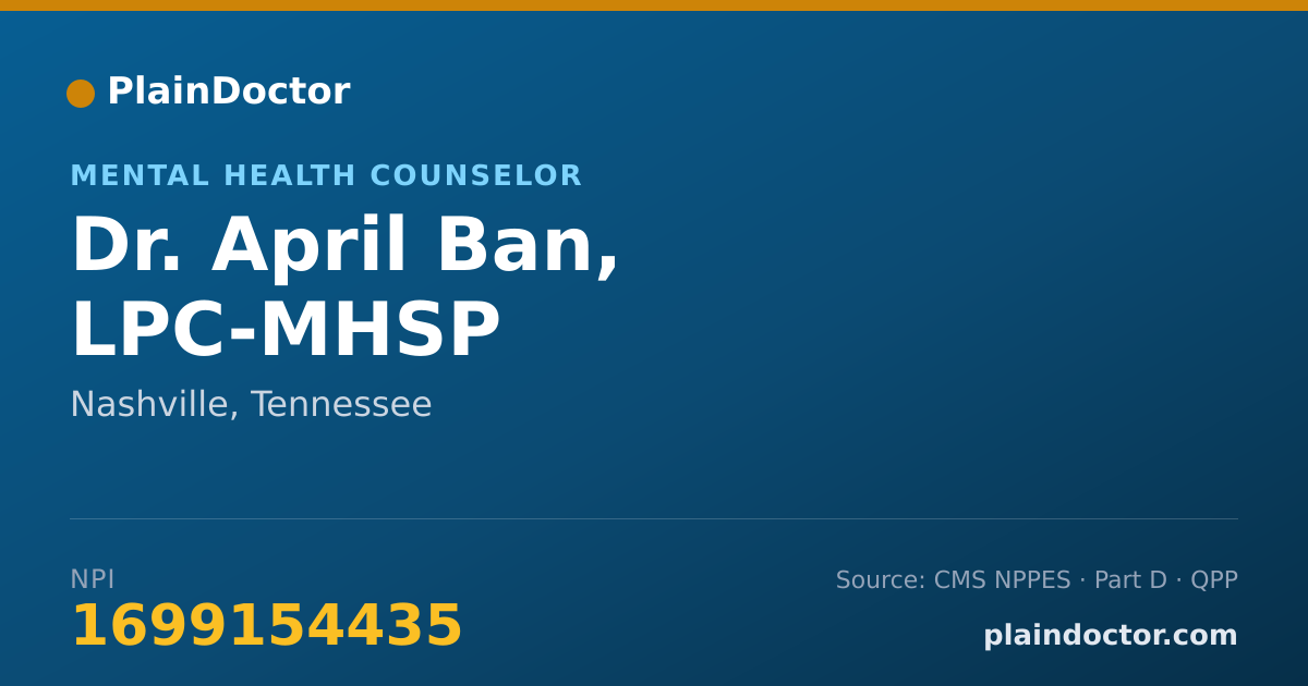 Shareable card for April Ban, LPC-MHSP - Mental Health Counselor, Nashville, TN