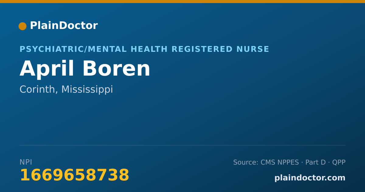 Shareable card for April Boren - Psychiatric/Mental Health Registered Nurse, Corinth, MS