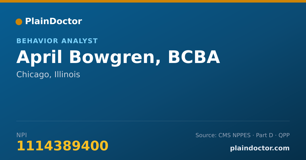 Shareable card for April Bowgren, BCBA - Behavior Analyst, Chicago, IL