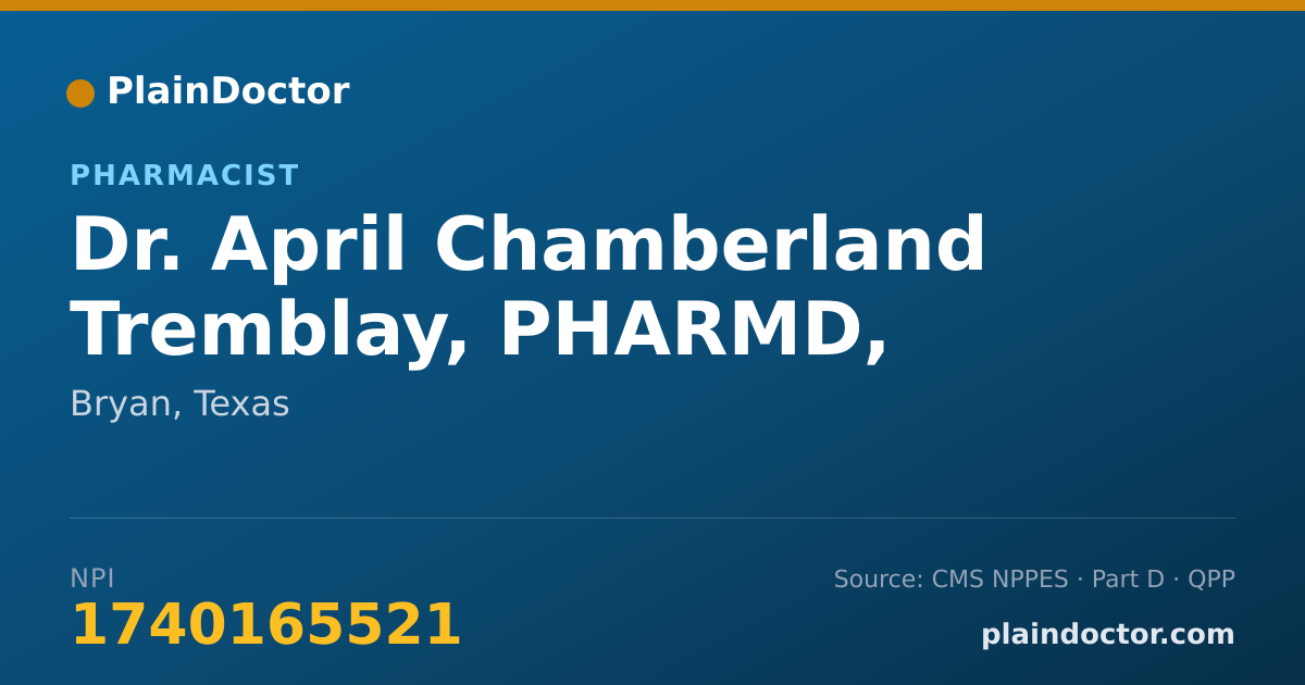 Shareable card for April Chamberland Tremblay, PHARMD, BCPS, BCCCP - Pharmacist, Bryan, TX