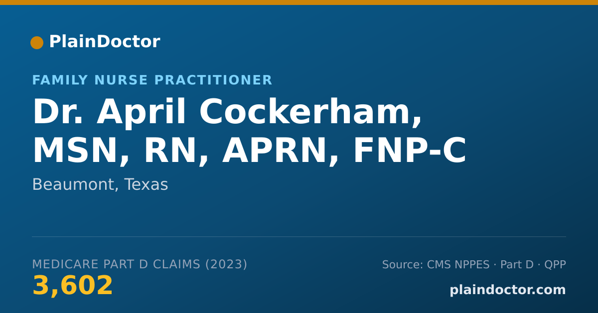 Shareable card for April Cockerham, MSN, RN, APRN, FNP-C - Family Nurse Practitioner, Beaumont, TX