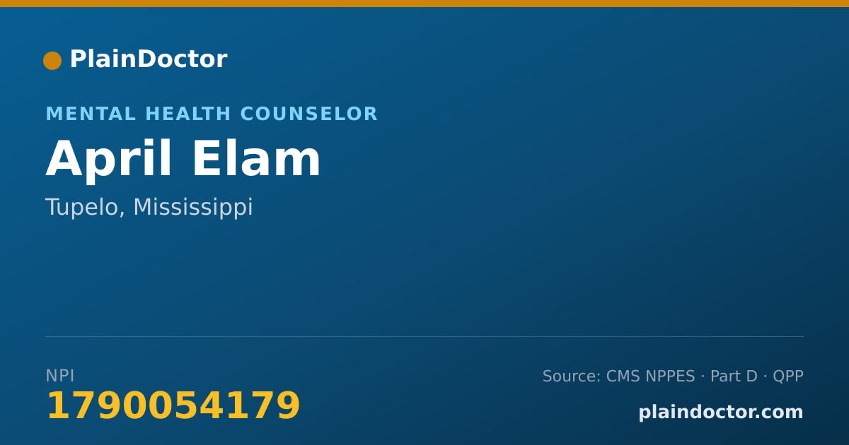 Shareable card for April Elam - Mental Health Counselor, Tupelo, MS