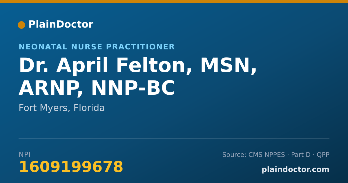 Shareable card for April Felton, MSN, ARNP, NNP-BC - Neonatal Nurse Practitioner, Fort Myers, FL