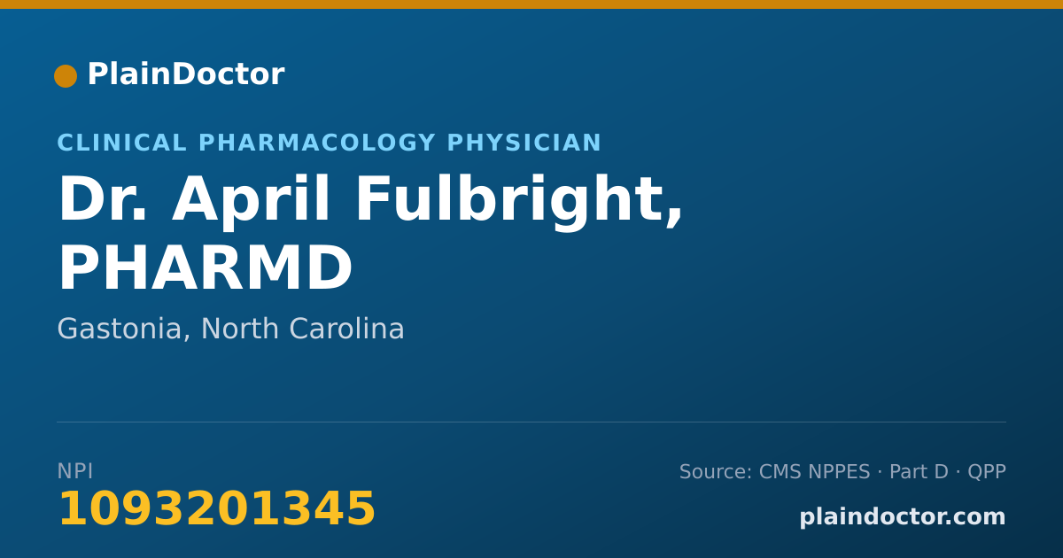Shareable card for April Fulbright, PHARMD - Clinical Pharmacology Physician, Gastonia, NC