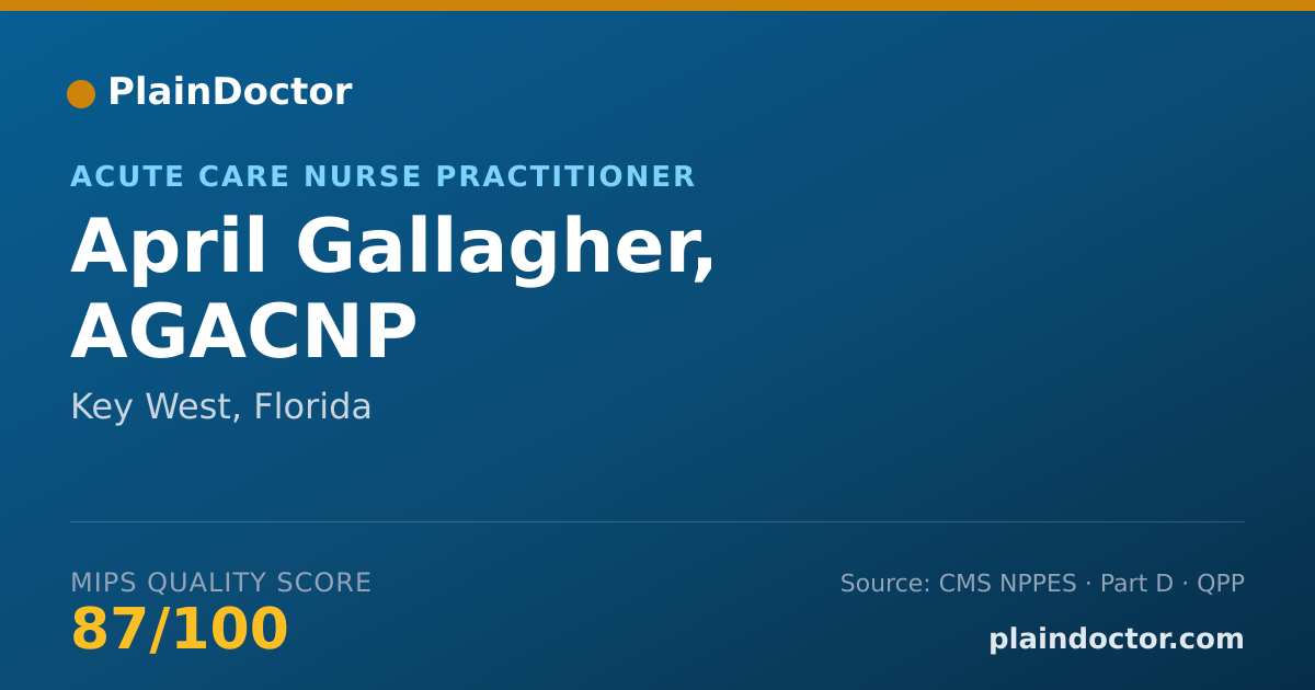 Shareable card for April Gallagher, AGACNP - Acute Care Nurse Practitioner, Key West, FL
