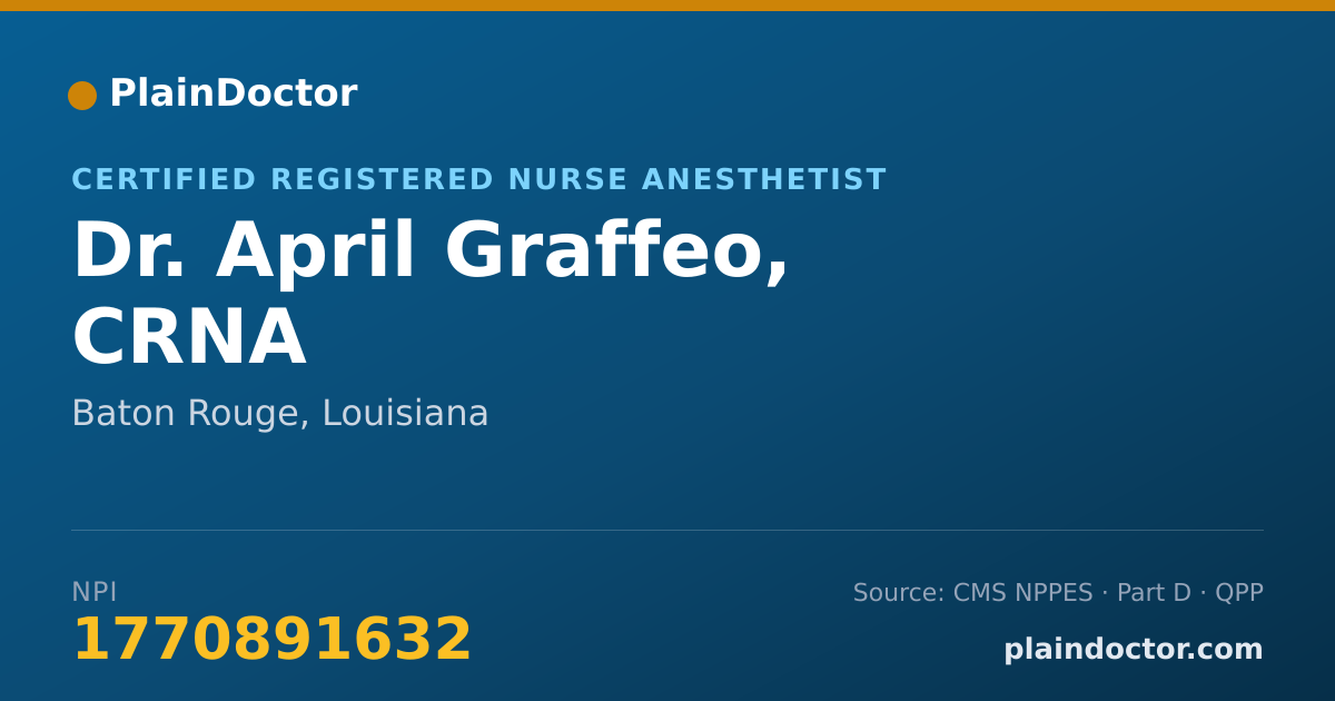 Shareable card for April Graffeo, CRNA - Certified Registered Nurse Anesthetist, Baton Rouge, LA