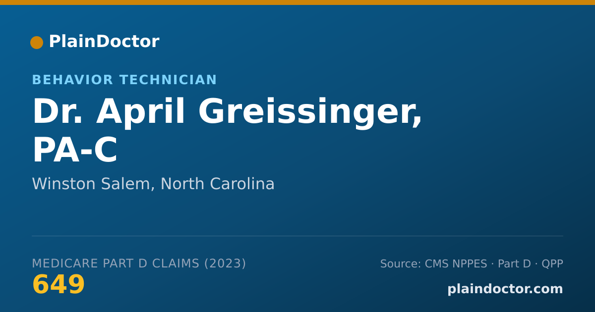 Shareable card for April Greissinger, PA-C - Behavior Technician, Winston Salem, NC