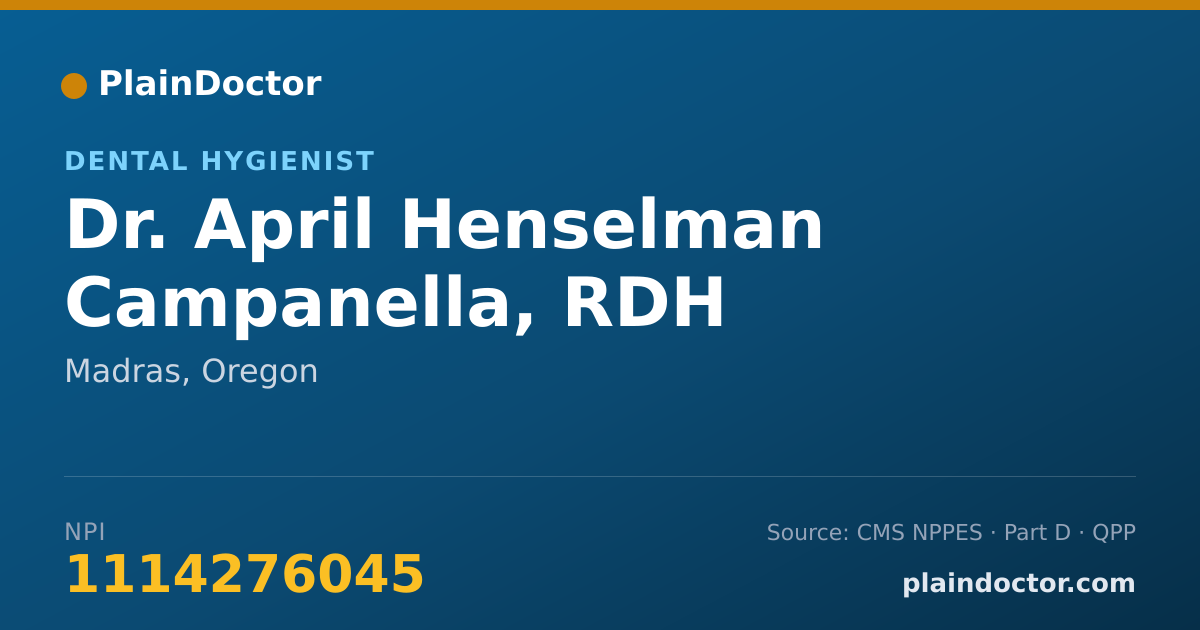 Shareable card for April Henselman Campanella, RDH - Dental Hygienist, Madras, OR