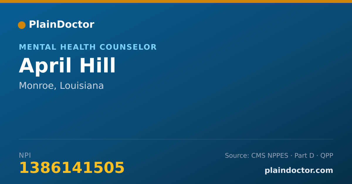 Shareable card for April Hill - Mental Health Counselor, Monroe, LA