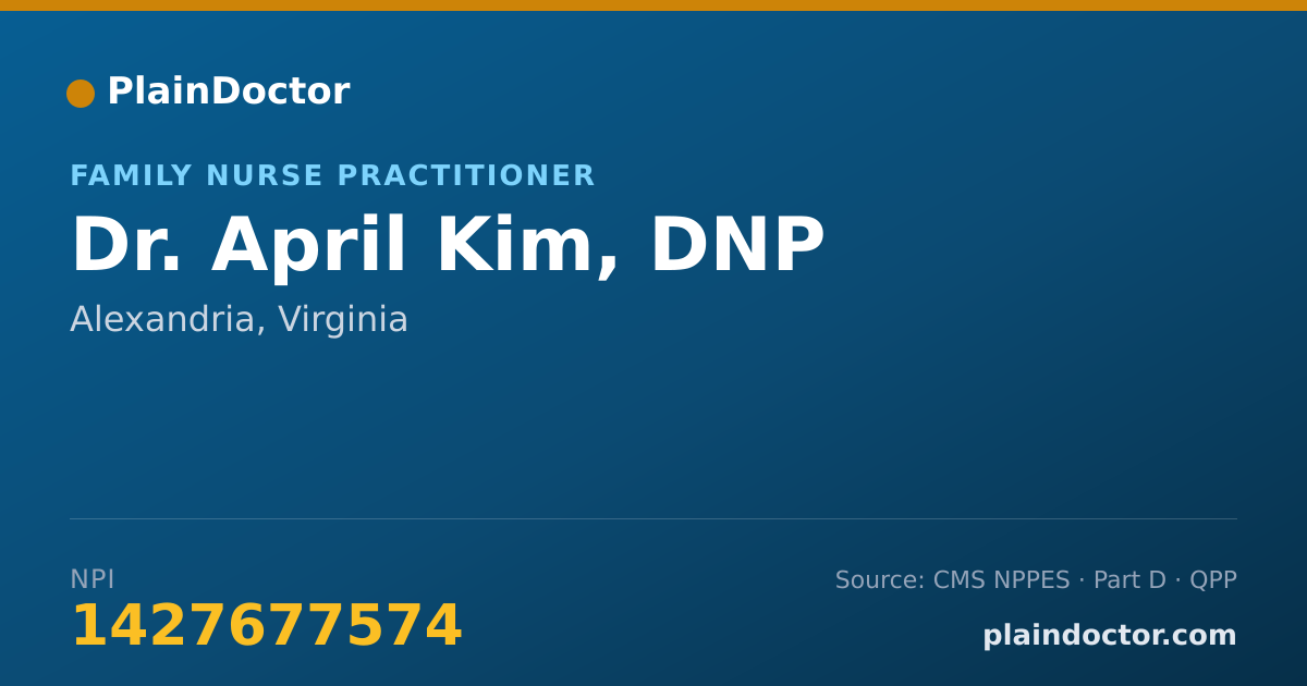 Shareable card for April Kim, DNP - Family Nurse Practitioner, Alexandria, VA