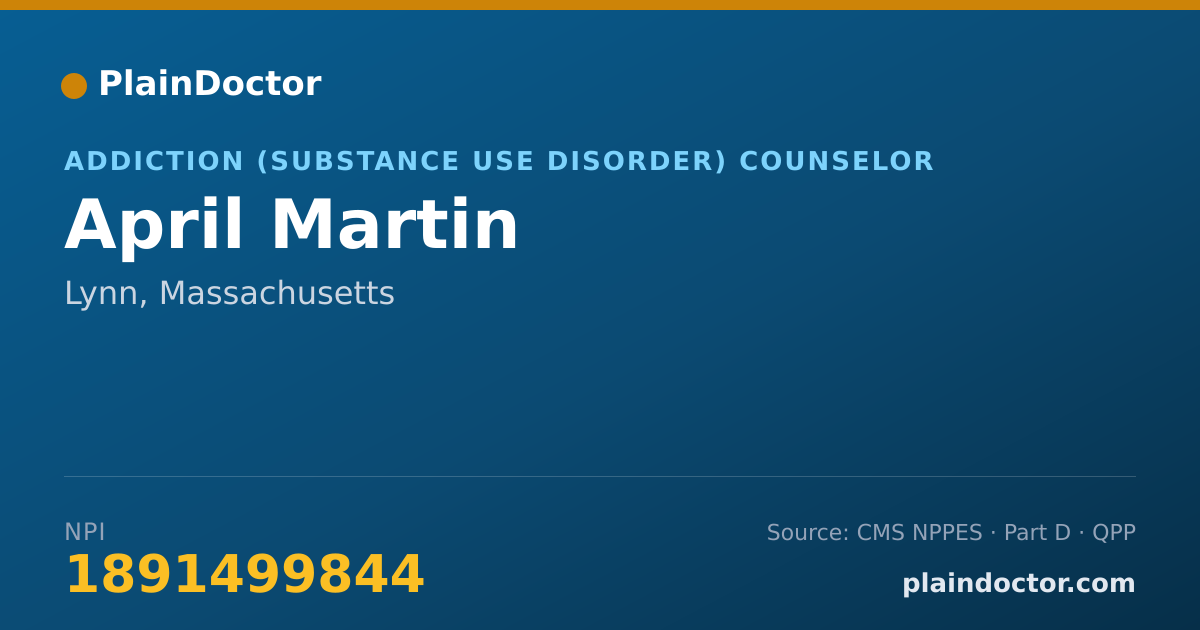 Shareable card for April Martin - Addiction (Substance Use Disorder) Counselor, Lynn, MA