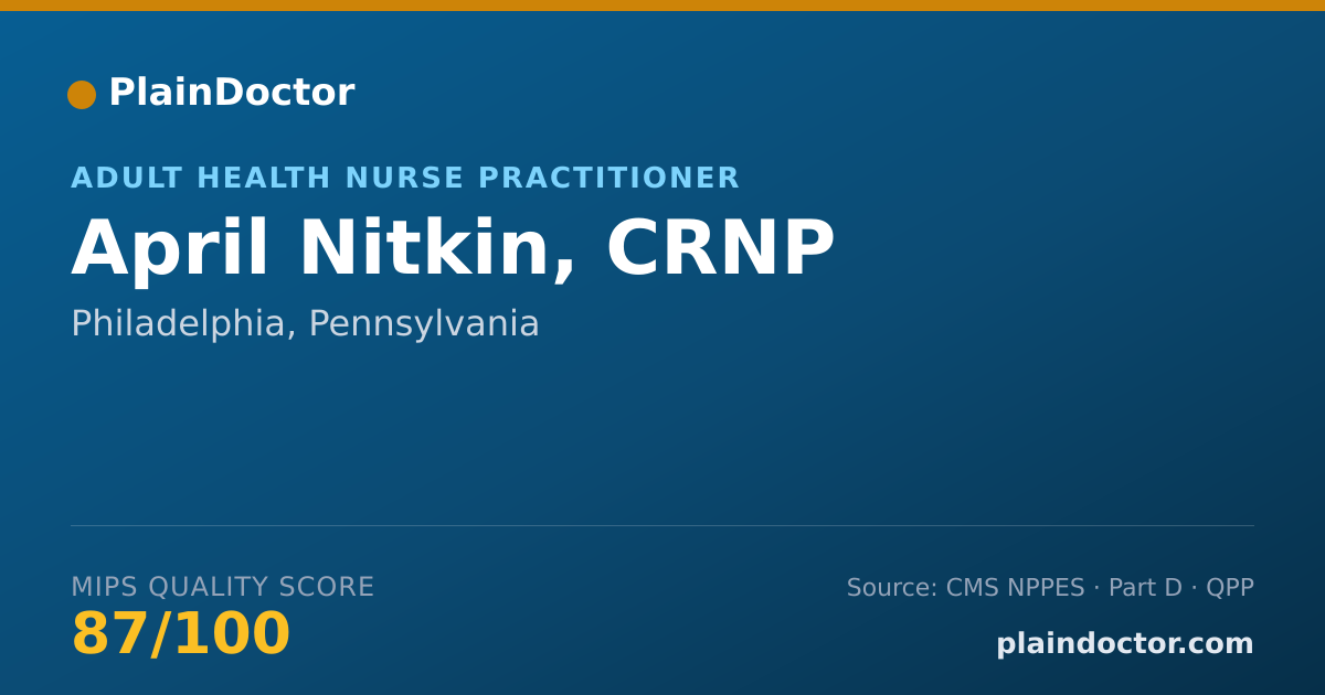 Shareable card for April Nitkin, CRNP - Adult Health Nurse Practitioner, Philadelphia, PA