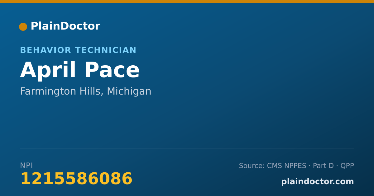 Shareable card for April Pace - Behavior Technician, Farmington Hills, MI