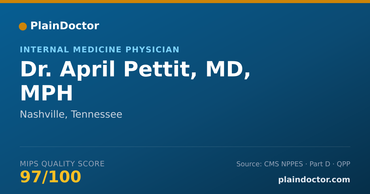 Shareable card for April Pettit, MD, MPH - Internal Medicine Physician, Nashville, TN