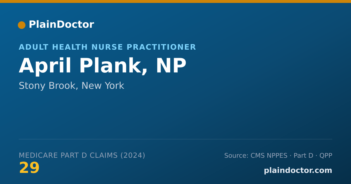 Shareable card for April Plank, NP - Adult Health Nurse Practitioner, Stony Brook, NY