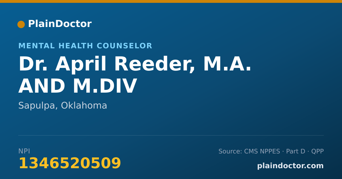 Shareable card for April Reeder, M.A. AND M.DIV - Mental Health Counselor, Sapulpa, OK