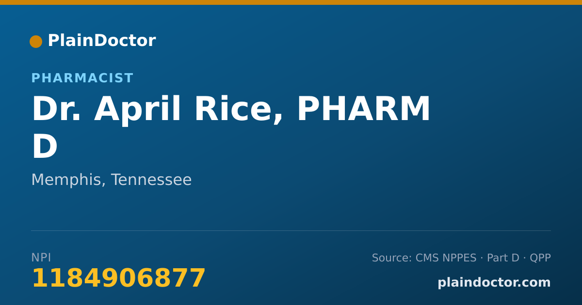 Shareable card for April Rice, PHARM D - Pharmacist, Memphis, TN
