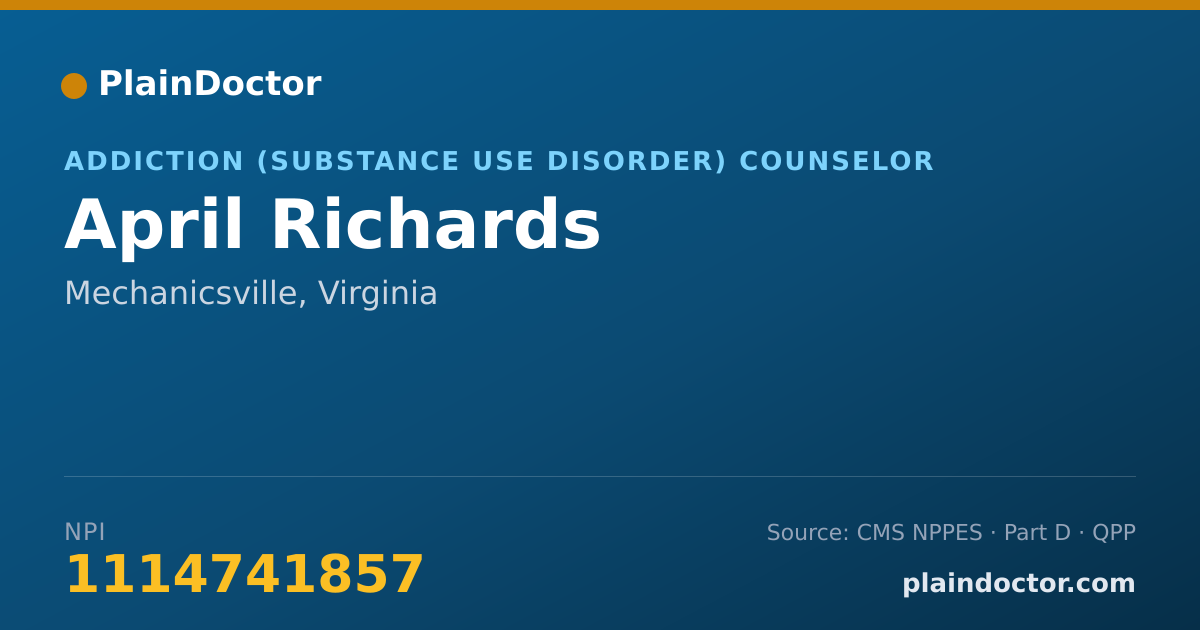 Shareable card for April Richards - Addiction (Substance Use Disorder) Counselor, Mechanicsville, VA
