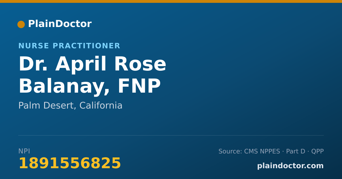 Shareable card for April Rose Balanay, FNP - Nurse Practitioner, Palm Desert, CA