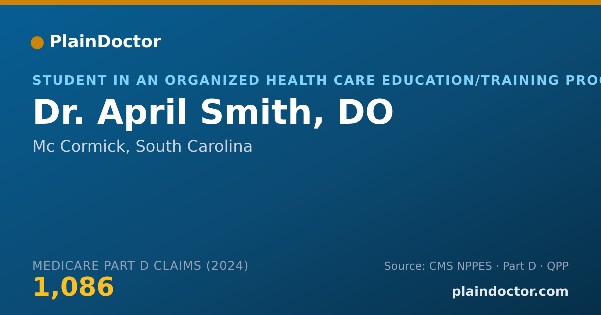 Shareable card for April Smith, DO - Student in an Organized Health Care Education/Training Program, Mc Cormick, SC