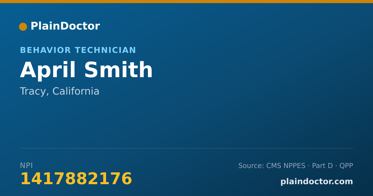 Shareable card for April Smith - Behavior Technician, Tracy, CA
