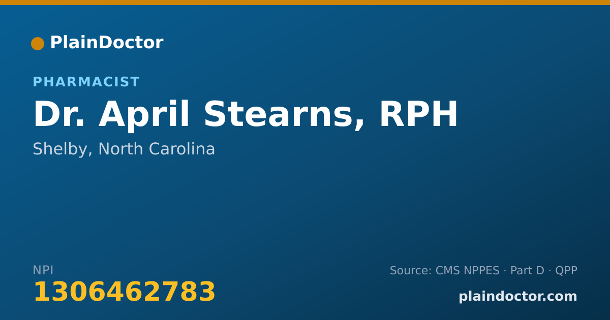 Shareable card for April Stearns, RPH - Pharmacist, Shelby, NC