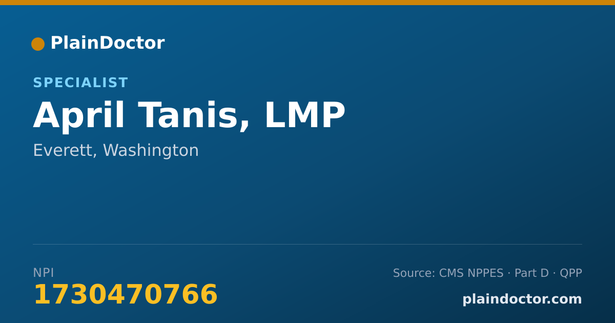Shareable card for April Tanis, LMP - Specialist, Everett, WA