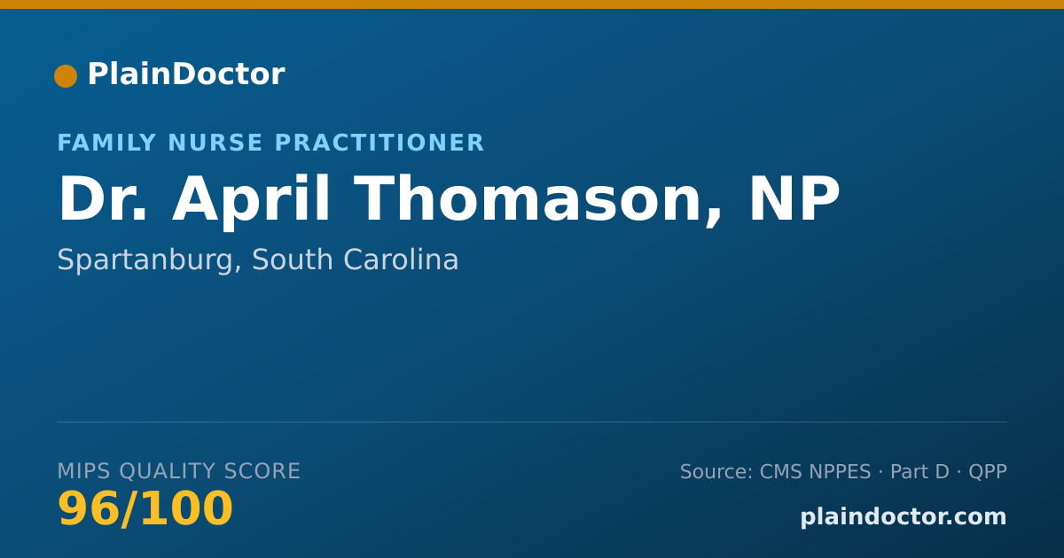 Shareable card for April Thomason, NP - Family Nurse Practitioner, Spartanburg, SC