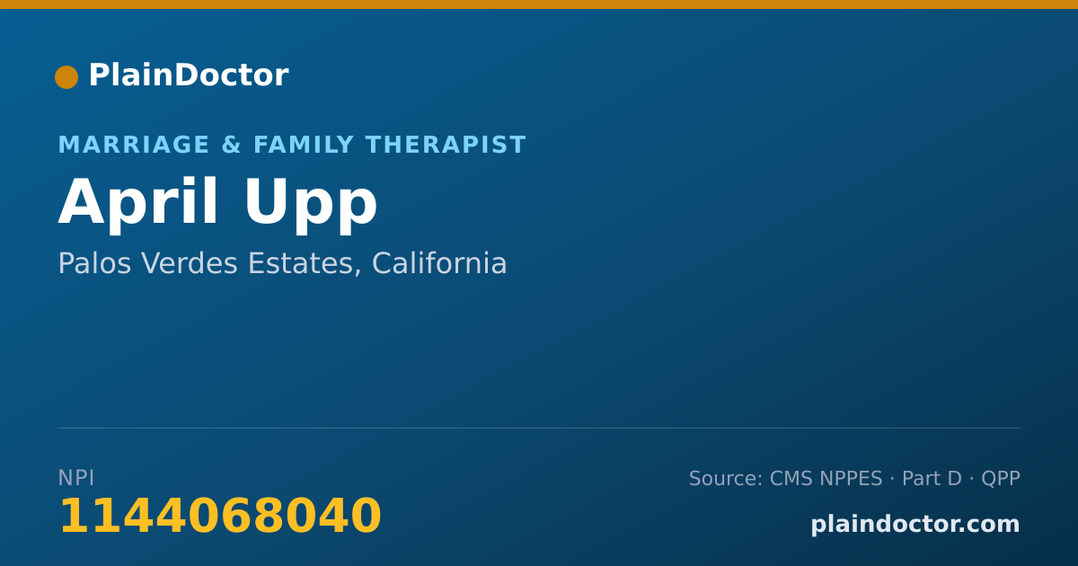 Shareable card for April Upp - Marriage & Family Therapist, Palos Verdes Estates, CA