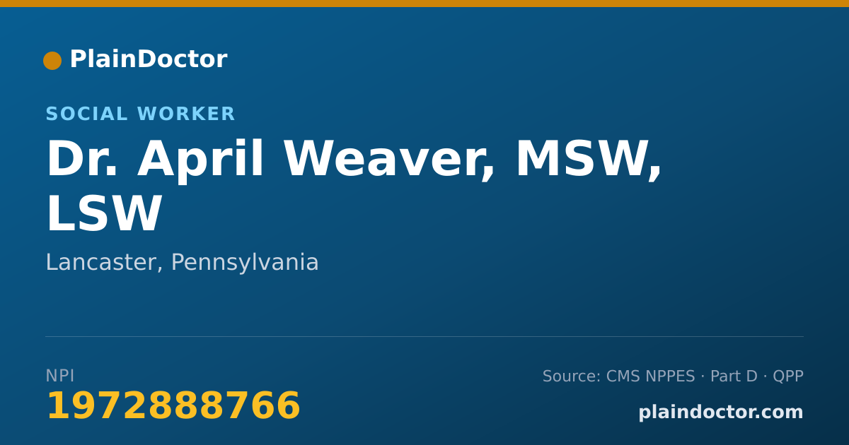 Shareable card for April Weaver, MSW, LSW - Social Worker, Lancaster, PA