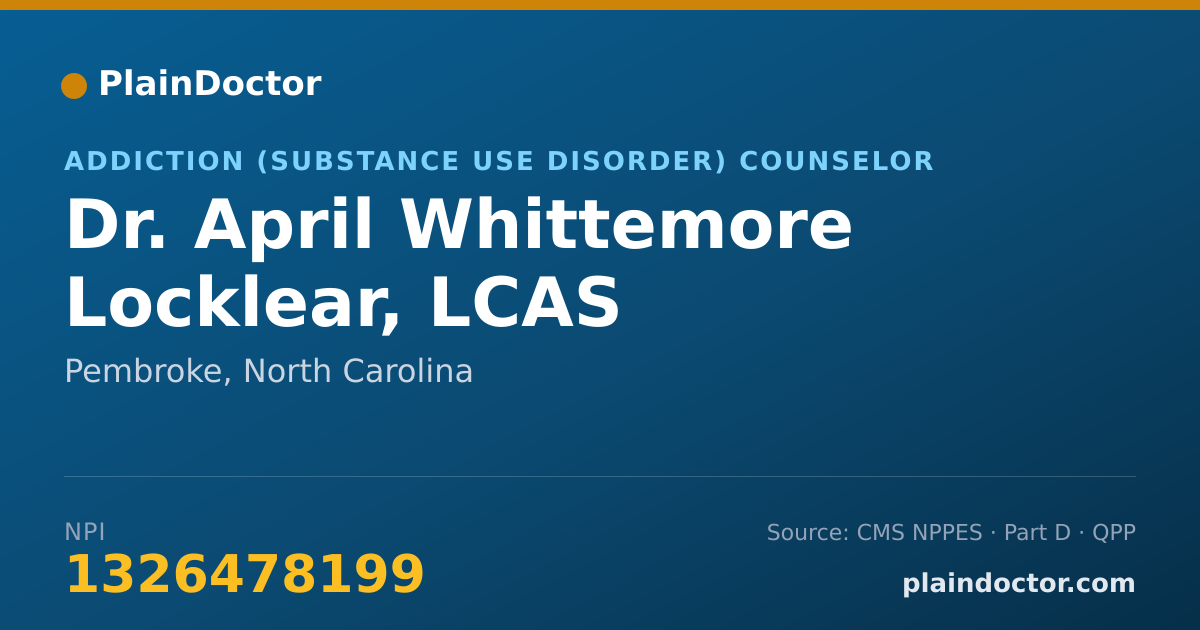 Shareable card for April Whittemore Locklear, LCAS - Addiction (Substance Use Disorder) Counselor, Pembroke, NC