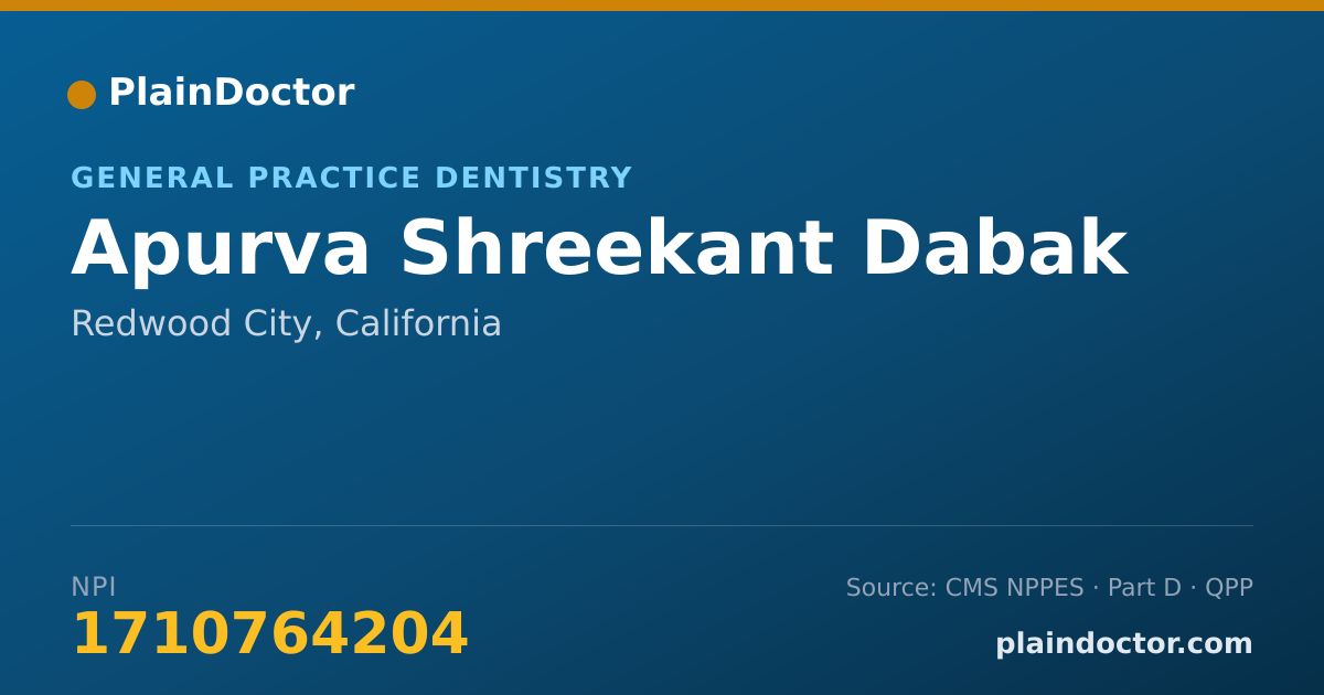 Shareable card for Apurva Shreekant Dabak - General Practice Dentistry, Redwood City, CA