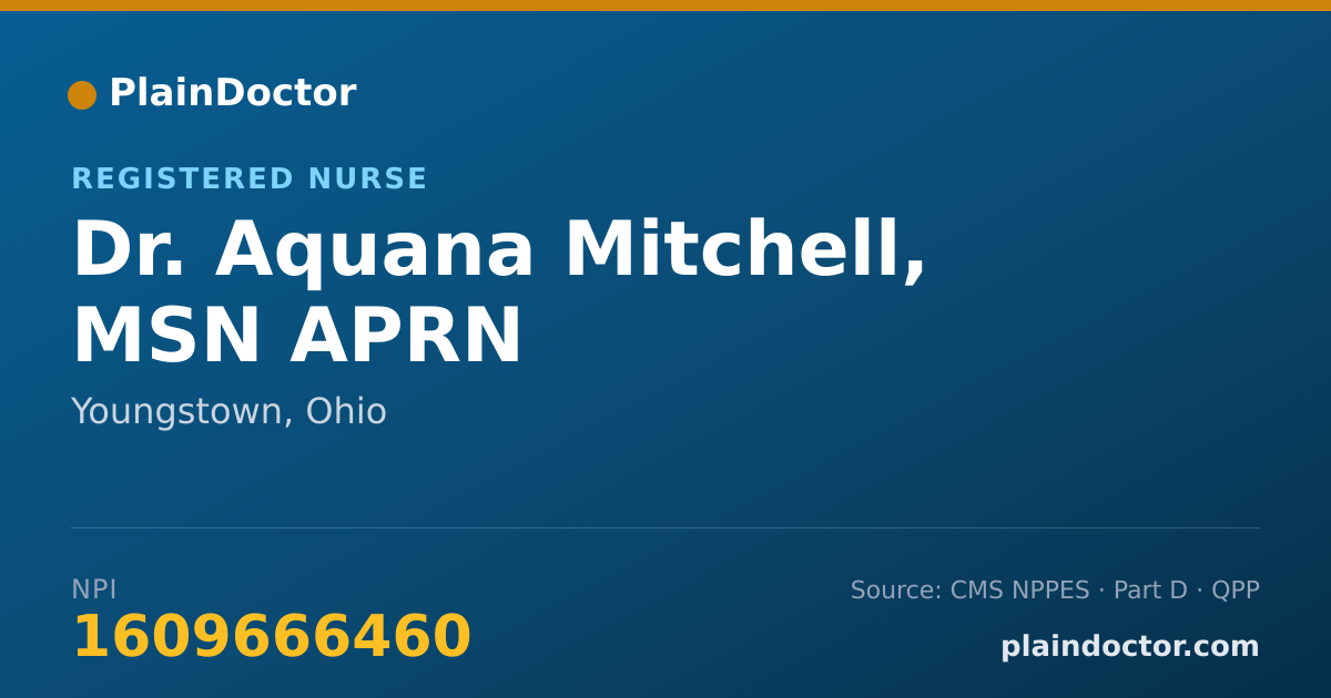 Shareable card for Aquana Mitchell, MSN APRN - Registered Nurse, Youngstown, OH