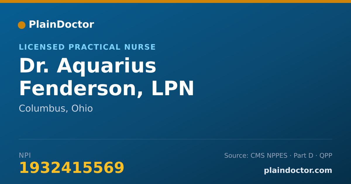 Shareable card for Aquarius Fenderson, LPN - Licensed Practical Nurse, Columbus, OH