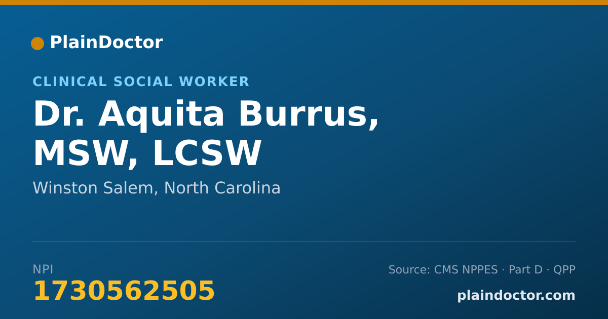 Shareable card for Aquita Burrus, MSW, LCSW - Clinical Social Worker, Winston Salem, NC