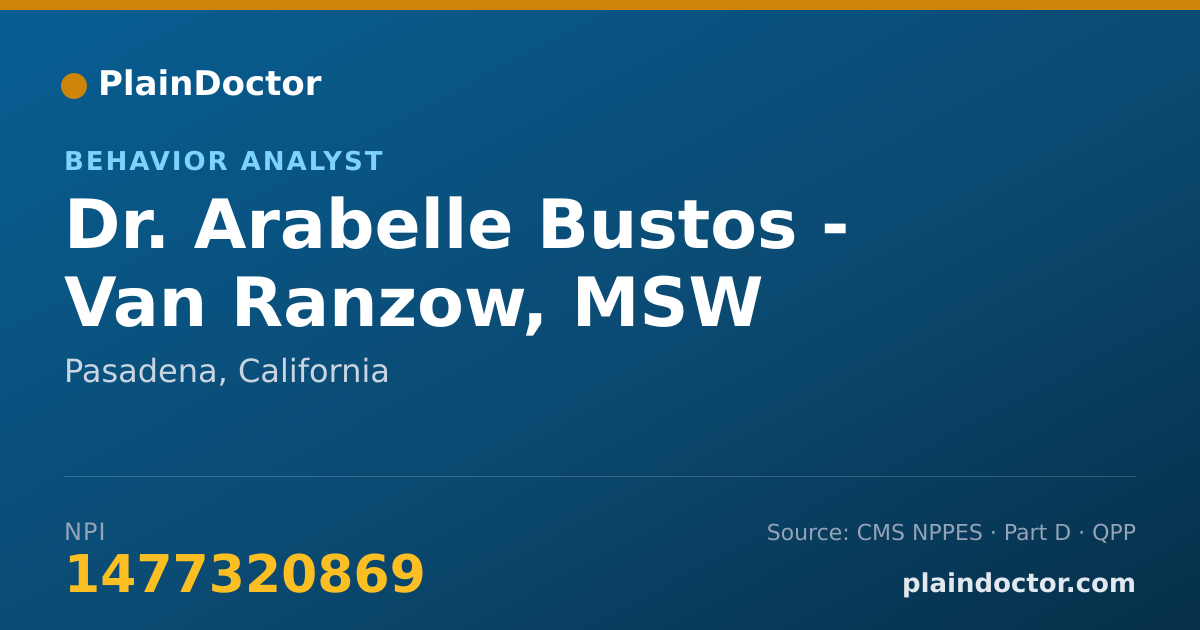 Shareable card for Arabelle Bustos - Van Ranzow, MSW - Behavior Analyst, Pasadena, CA