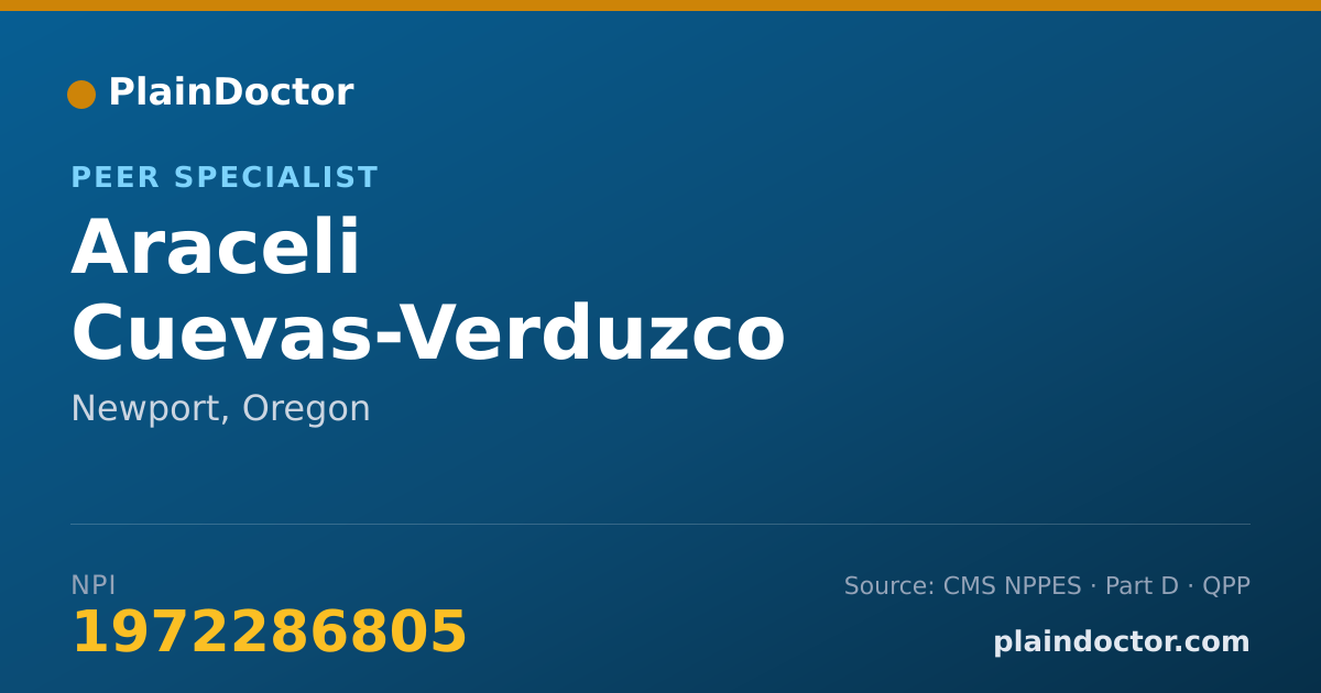 Shareable card for Araceli Cuevas-Verduzco - Peer Specialist, Newport, OR