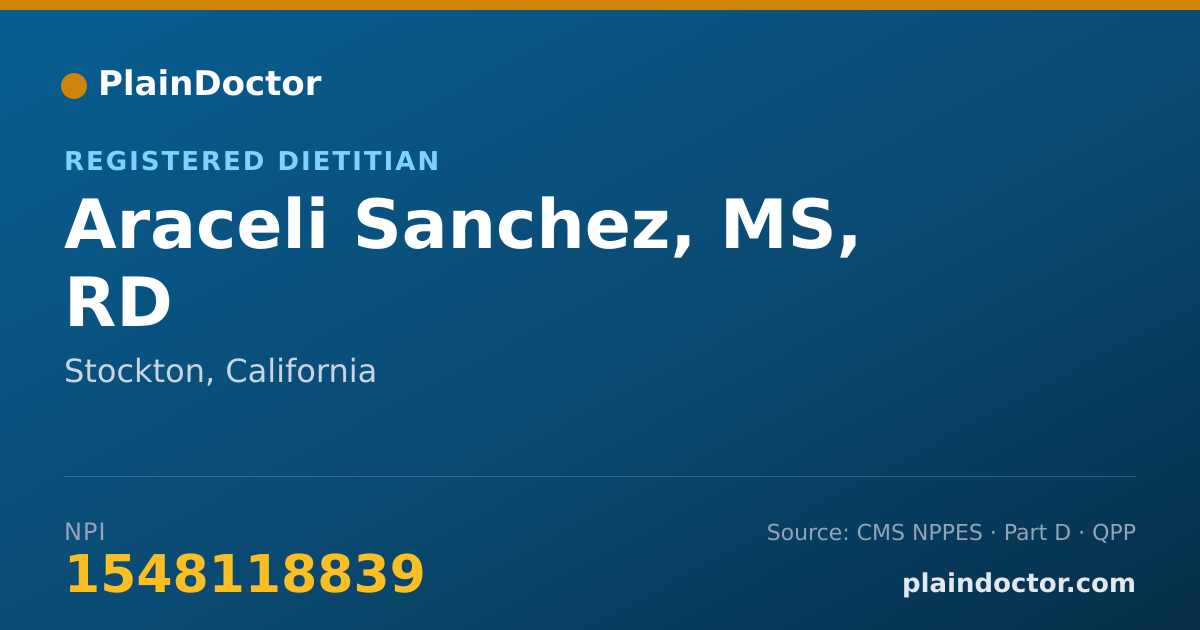 Shareable card for Araceli Sanchez, MS, RD - Registered Dietitian, Stockton, CA