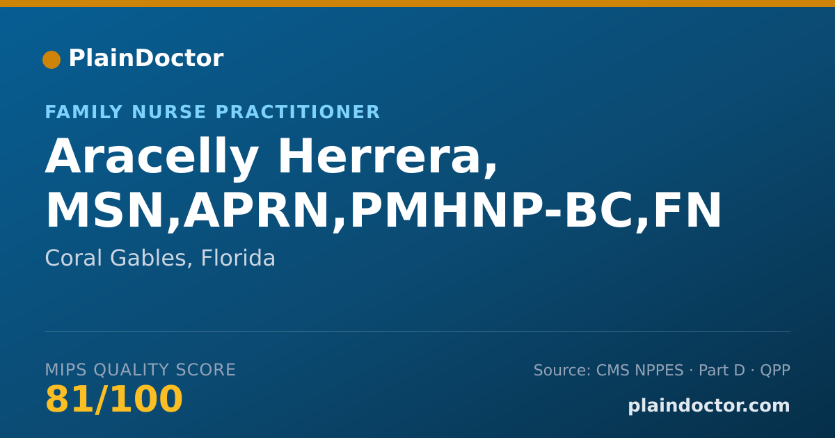Shareable card for Aracelly Herrera, MSN,ARNP,FNP-BC - Family Nurse Practitioner, Coral Gables, FL