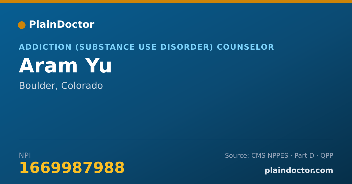 Shareable card for Aram Yu - Addiction (Substance Use Disorder) Counselor, Boulder, CO