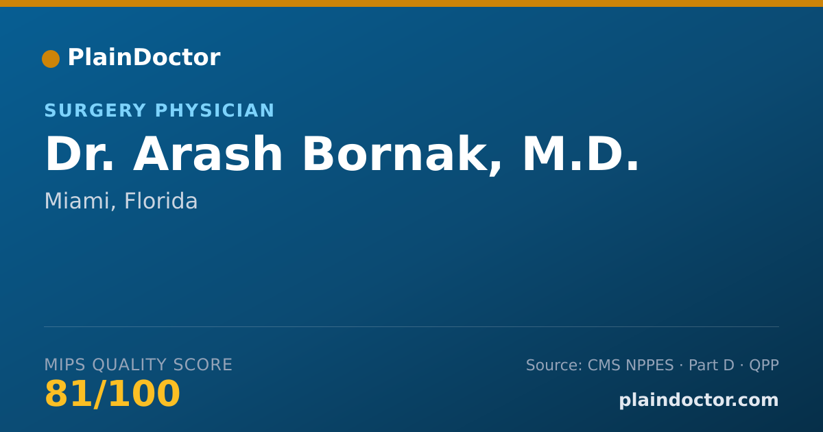 Shareable card for Arash Bornak, M.D. - Surgery Physician, Miami, FL